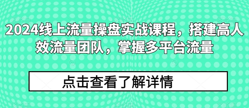 2024线上流量操盘实战课程，搭建高人效流量团队，掌握多平台流量 - 小毅网创-小毅网创