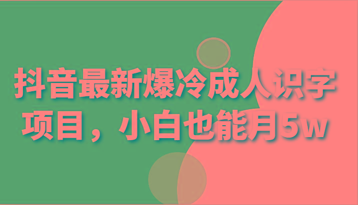抖音最新爆冷成人识字项目，小白也能月5w - 小毅网创-小毅网创