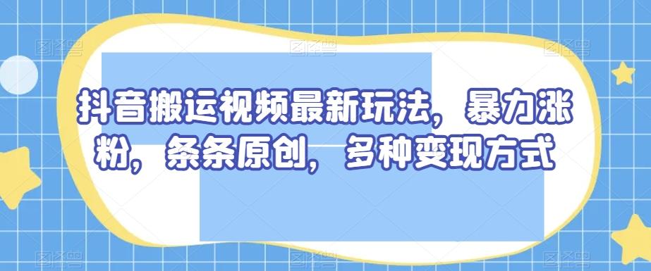 抖音搬运视频最新玩法，暴力涨粉，条条原创，多种变现方式【揭秘】 - 小毅网创-小毅网创