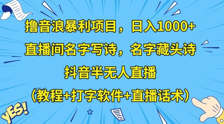 撸音浪暴利项目，日入1000+，直播间名字写诗，名字藏头诗，抖音半无人直播（教程+打字软件+直播话术）【揭秘】 - 小毅网创-小毅网创