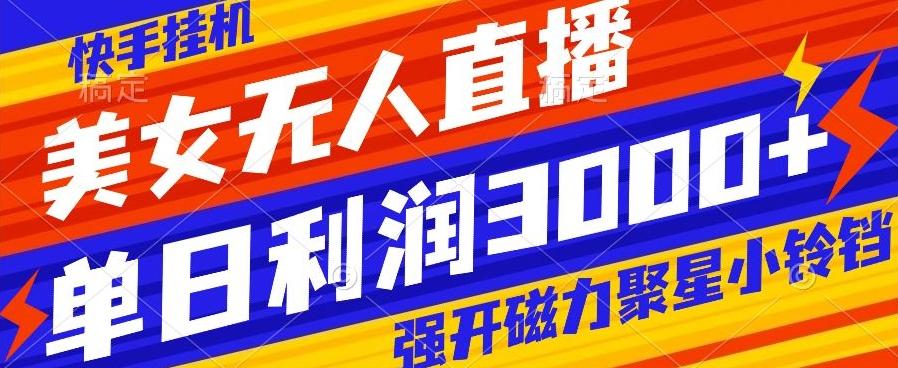 快手挂机，美女无人直播，强开磁力聚星小铃铛，日入3000+ - 小毅网创-小毅网创
