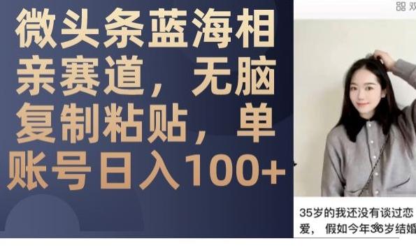 微头条蓝海相亲赛道，无脑复制粘贴，单账号日入100+ - 小毅网创-小毅网创