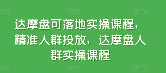 达摩盘可落地实操课程，精准人群投放，达摩盘人群实操课程 - 小毅网创-小毅网创