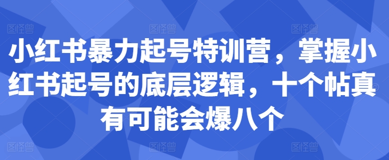 小红书暴力起号特训营，掌握小红书起号的底层逻辑，十个帖真有可能会爆八个 - 小毅网创-小毅网创