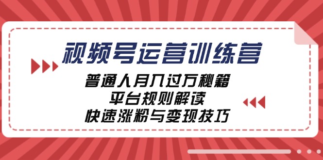 视频号运营训练营：普通人月入过万秘籍，平台规则解读，快速涨粉与变现 - 小毅网创-小毅网创