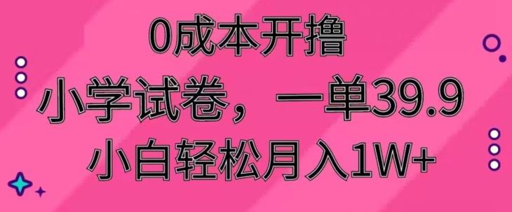 0成本开撸，小学试卷，一单39.9，小白轻松月入1W+ - 小毅网创-小毅网创
