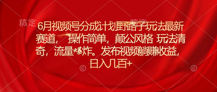 6月视频号分成计划野路子玩法最新赛道操作简单，颠公风格玩法清奇，流... - 小毅网创-小毅网创