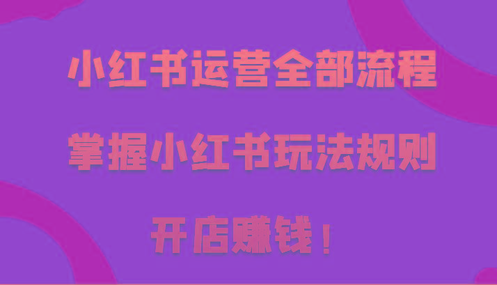 小红书运营全部流程，掌握小红书玩法规则，开店赚钱！ - 小毅网创-小毅网创