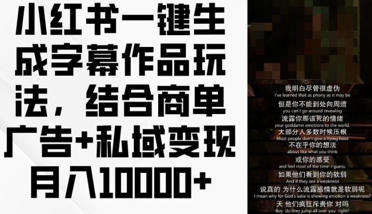 小红书一键生成字幕作品玩法，结合商单广告+私域变现月入1w+【揭秘】 - 小毅网创-小毅网创
