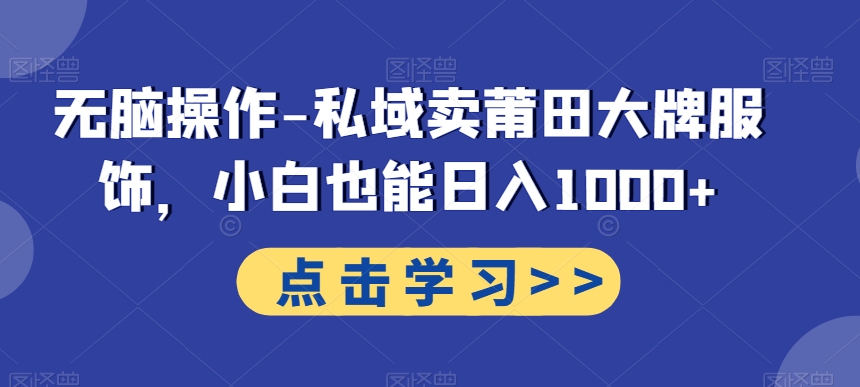 无脑操作-私域卖莆田大牌服饰，小白也能日入1000+ - 小毅网创-小毅网创