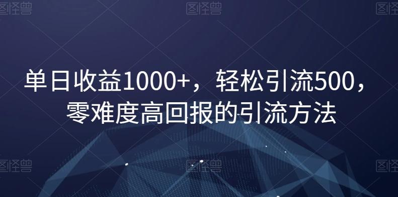 单日收益1000+，轻松引流500，零难度高回报的引流方法【揭秘】 - 小毅网创-小毅网创