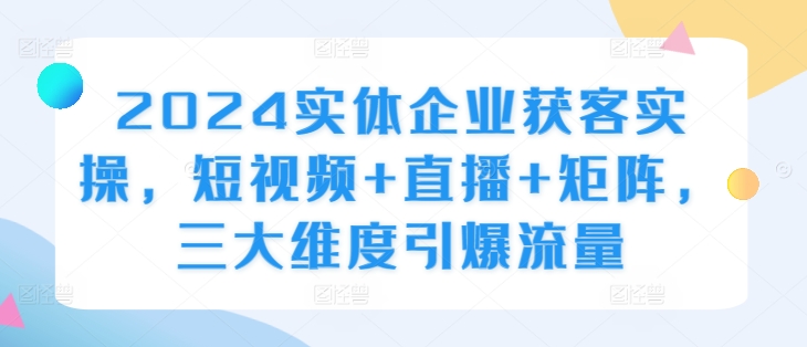 2024实体企业获客实操，短视频+直播+矩阵，三大维度引爆流量 - 小毅网创-小毅网创