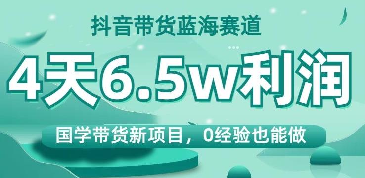 抖音带货蓝海赛道，国学带货新项目，0经验也能做，4天6.5w利润【揭秘】 - 小毅网创-小毅网创