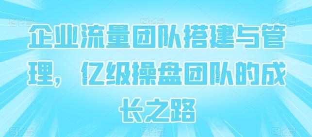企业流量团队搭建与管理，亿级操盘团队的成长之路 - 小毅网创-小毅网创