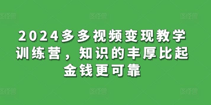 2024多多视频变现教学训练营，知识的丰厚比起金钱更可靠 - 小毅网创-小毅网创