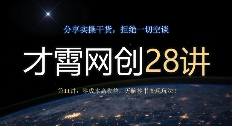 才霄网创28讲第11讲：零成本高收益，无脑抄书变现玩法！ - 小毅网创-小毅网创