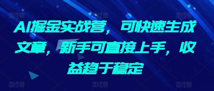AI掘金实战营，可快速生成文章，新手可直接上手，收益趋于稳定-小毅网创