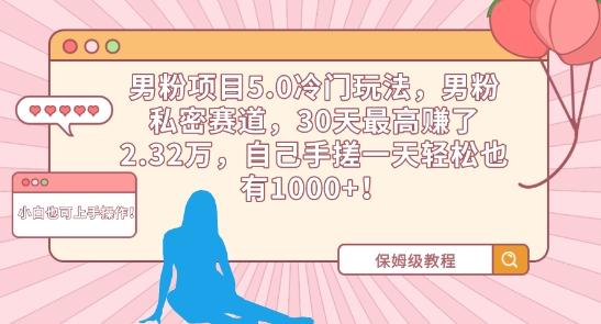 男粉项目5.0冷门玩法，男粉私密赛道，30天最高赚了2.32万，自己手搓一天轻松也有1000+【揭秘】 - 小毅网创-小毅网创