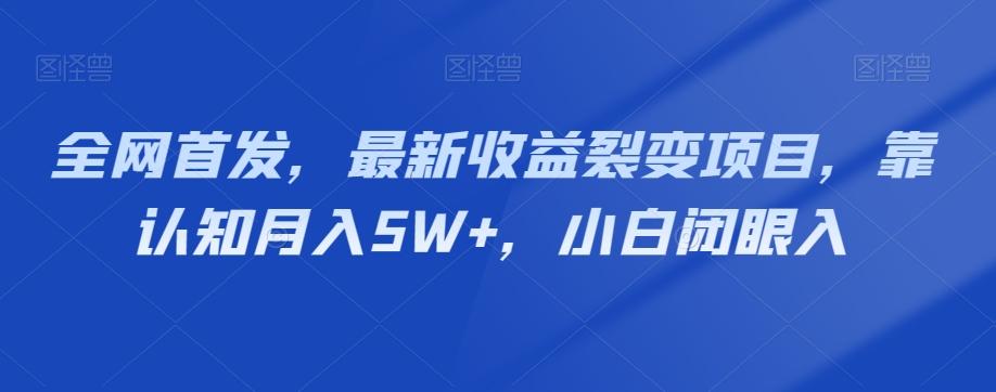 全网首发，最新收益裂变项目，靠认知月入5W+，小白闭眼入 - 小毅网创-小毅网创