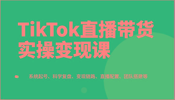 TikTok直播带货实操变现课：系统起号、科学复盘、变现链路、直播配置、团队搭建等 - 小毅网创-小毅网创
