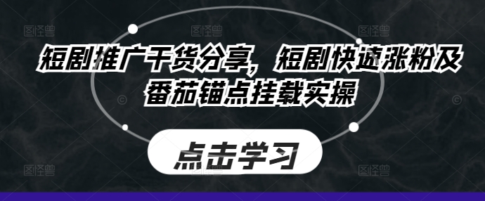 短剧推广干货分享，短剧快速涨粉及番茄锚点挂载实操 - 小毅网创-小毅网创