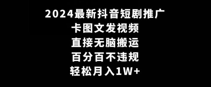 2024最新抖音短剧推广，卡图文发视频，直接无脑搬，百分百不违规，轻松月入1W+【揭秘】 - 小毅网创-小毅网创