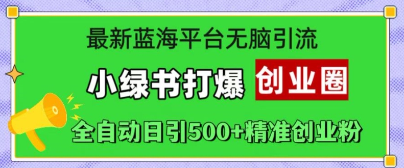 最新蓝海平台无脑引流，小绿书打爆创业圈，全自动日引500+精准创业粉 - 小毅网创-小毅网创