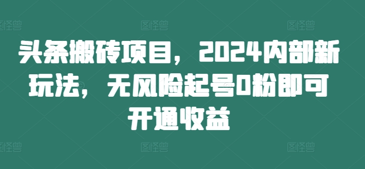头条搬砖项目，2024内部新玩法，无风险起号0粉即可开通收益 - 小毅网创-小毅网创