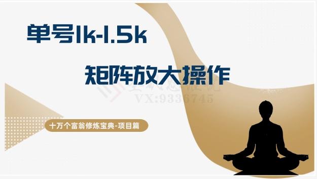 十万个富翁修炼宝典15.单号1k-1.5k，矩阵放大操作 - 小毅网创-小毅网创