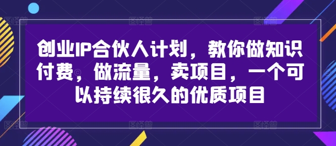 创业IP合伙人计划，教你做知识付费，做流量，卖项目，一个可以持续很久的优质项目 - 小毅网创-小毅网创