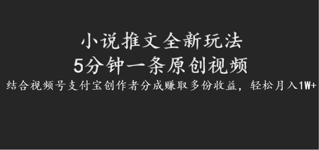 小说推文全新玩法，5分钟一条原创视频，结合视频号支付宝创作者分成赚取多份收益 - 小毅网创-小毅网创