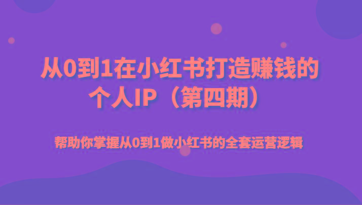 从0到1在小红书打造赚钱的个人IP(第四期)帮助你掌握从0到1做小红书的全套运营逻辑 - 小毅网创-小毅网创