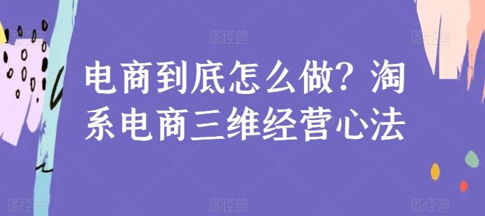 电商到底怎么做？淘系电商三维经营心法 - 小毅网创-小毅网创