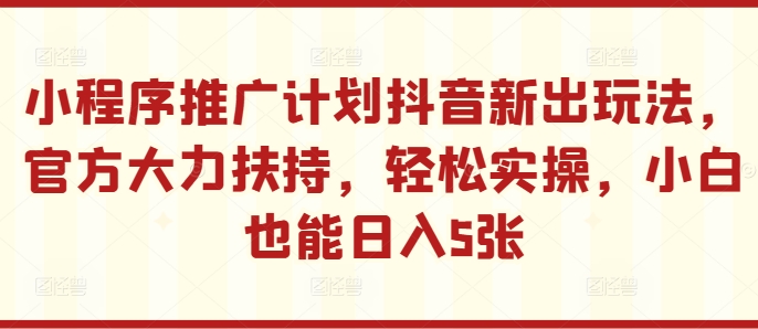 小程序推广计划抖音新出玩法，官方大力扶持，轻松实操，小白也能日入5张【揭秘】 - 小毅网创-小毅网创
