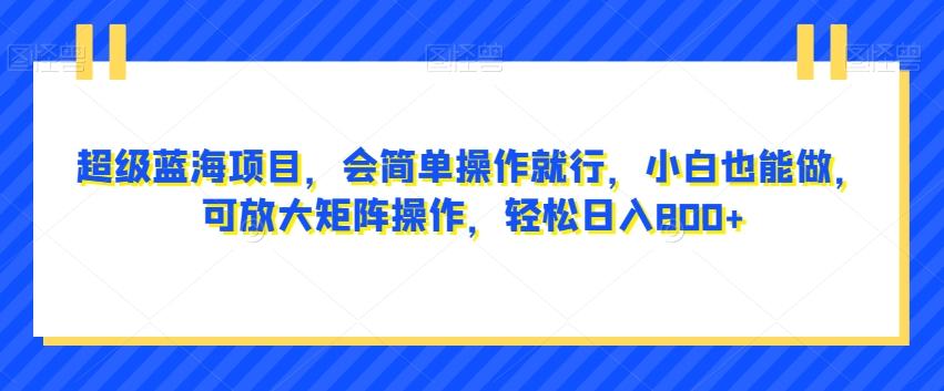 超级蓝海项目，会简单操作就行，小白也能做，可放大矩阵操作，轻松日入800+， - 小毅网创-小毅网创