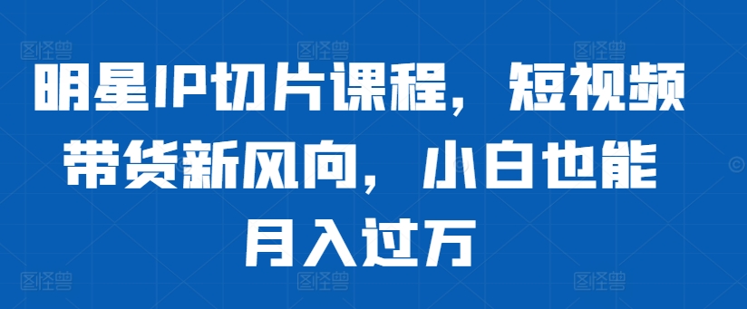 明星IP切片课程，短视频带货新风向，小白也能月入过万 - 小毅网创-小毅网创